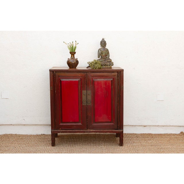 Red Painted Red Paneled Chinese Rustic Cabinet For Sale - Image 8 of 8