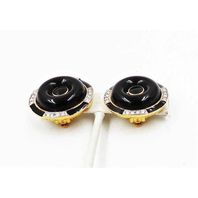 1980s Kenneth Lane Deco Style Black Earrings - 2 Pieces For Sale - Image 4 of 7