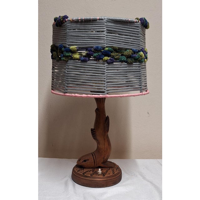 Vintage Table Lamp with Carved Maple Base from Lamplove, 1970s, in Very Good conditions. Designed 1970 to 1979 European...