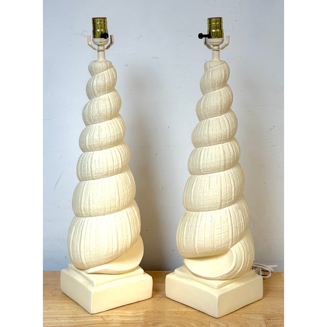 Late 20th Century 1980s Hollywood Regency Spiral Seashell Form Plaster Table Lamps - a Pair For Sale - Image 5 of 15