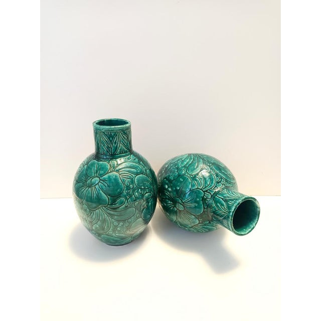 Ceramic Handcrafted Green Ceramic Vases attributed to Fratelli Fanciullacci, Italy, 1960s, Set of 2 For Sale - Image 7 of 12