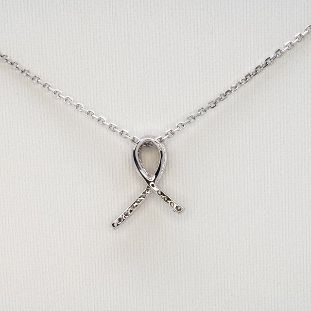 Silver Ribbon Pendant With Earth Mined Diamonds: Solid 14k White Gold - Fine Jewelry For Sale - Image 8 of 8