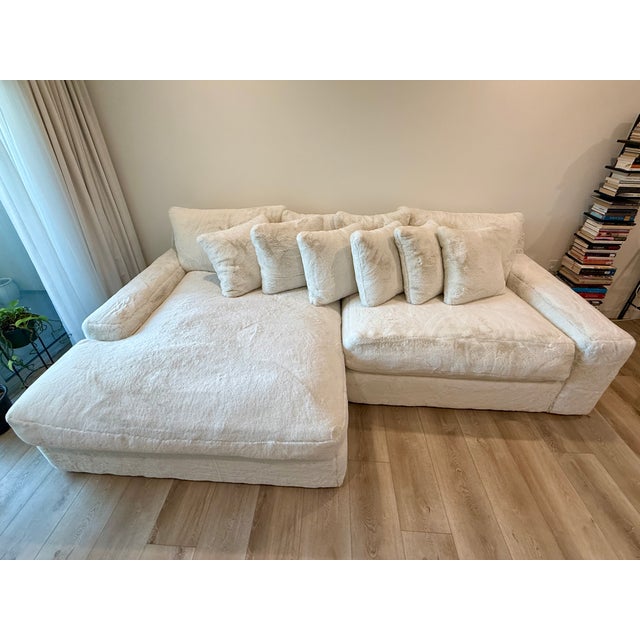 Custom Oversized Ivory Faux Fur Sectional Sofa With Chaise Lounge For Sale - Image 9 of 9