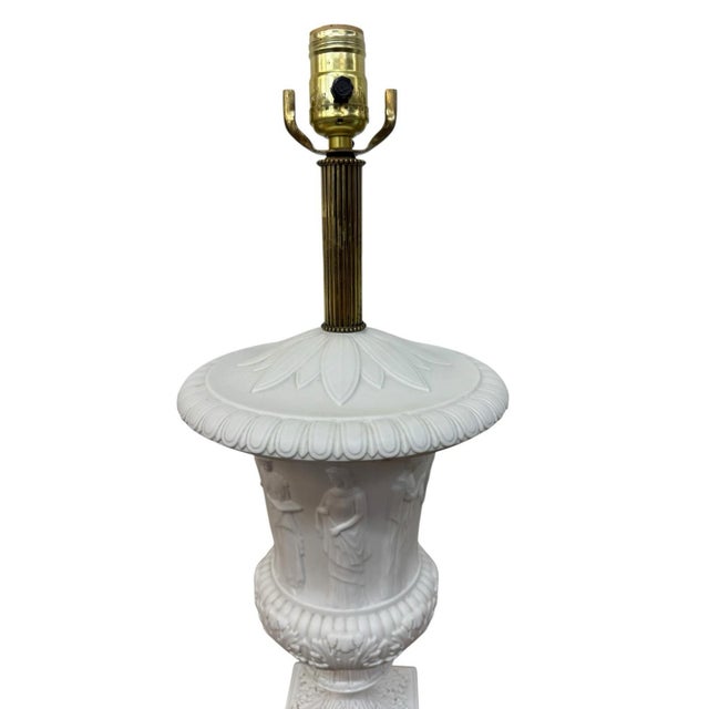 Antique Wedgwood Faux Marble Base Brass Neoclassical Table Lamps - Set of 2 For Sale In Philadelphia - Image 6 of 10