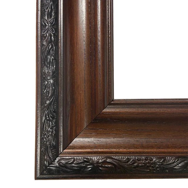 "Saddled Grey With Hounds" Reproduction Oil Painting Print on Canvas Framed in a Brown/Black Solid Oak Frame For Sale - Image 4 of 4