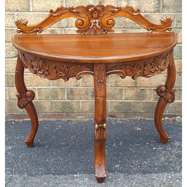 Late 19th Century Italian Rococo 19th Century Hand Carved Venetian Demilune Console, Recently Restored For Sale - Image 5 of 11