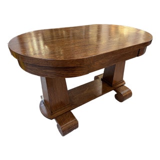 American Empire Style Tiger Oak Wood Library Table For Sale