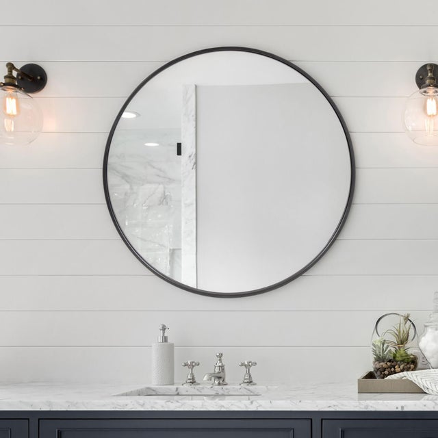 Metal Copenhagen Round Black Mirror For Sale - Image 7 of 8