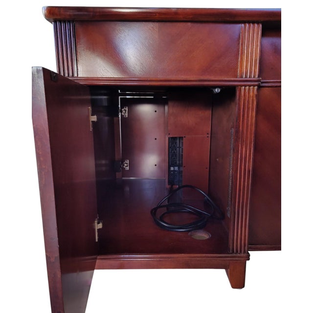 Restored French Art Deco Executive Desk | 72" Sunburst Veneer Pedestal Desk For Sale - Image 15 of 16