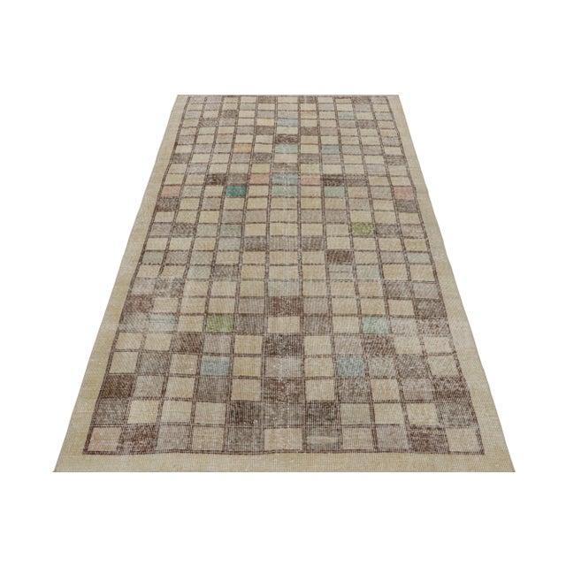 Traditional Vintage Zeki Müren Rug With Square Geometric Patterns, From Rug & Kilim For Sale - Image 3 of 7