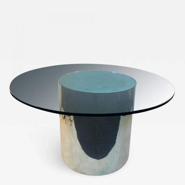 1970s Italian Modern Mirrored & Glass Cylinder Dining Table For Sale - Image 9 of 9