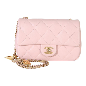 Pink Quilted Lambskin Heart Charm Mini Rectangular Flap Bag
