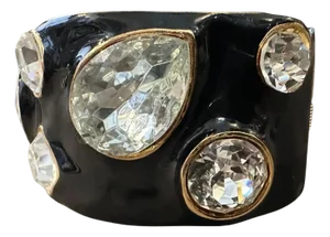 A 2000s Black Enamel Brass and Rhinestone Bangle Bracelet by Kenneth Jay Lane