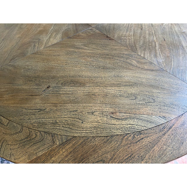 2010s Arhaus Round Dining Table-Solid Parquet Wood Top & Iron Ring Base For Sale - Image 5 of 5