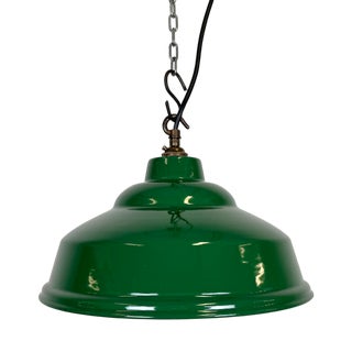 Industrial British Green Enamel Factory Pendant Lamp, 1960s For Sale