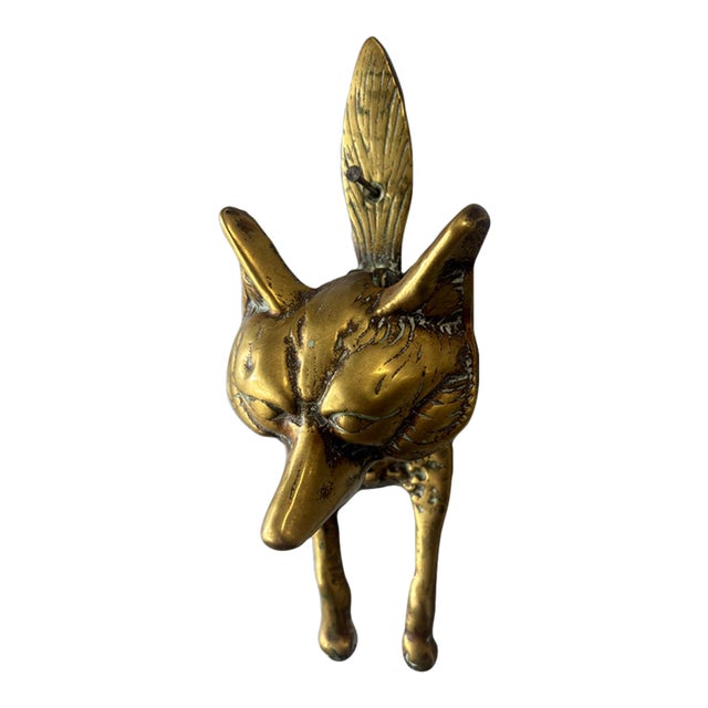 Vintage English Brass Fox Door Knocker For Sale
