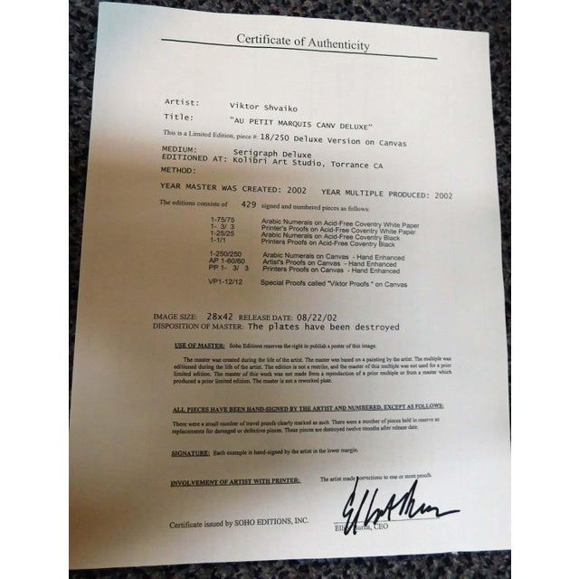 2000 - 2009 Viktor Shvaiko "Au Petit Marquis" Hand Signed W/Custom Frame For Sale - Image 5 of 6