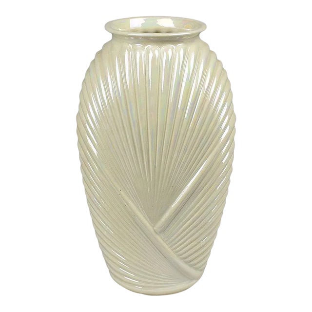 Tall Faceted Geometric White Pearlized Art Deco Draped Glass