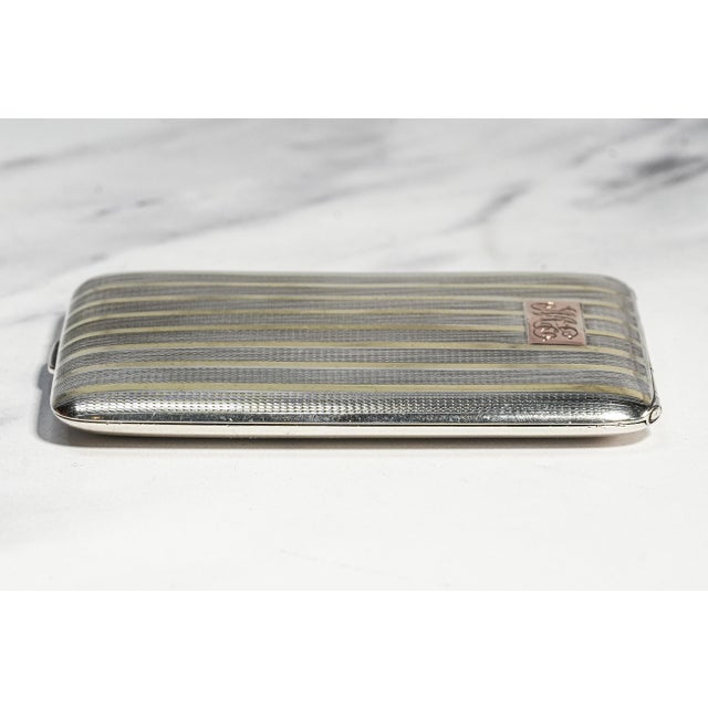Wonderful Engine Turned Art Deco Antique Sterling Silver 14k Gold Cigarette Card Case For Sale - Image 14 of 16