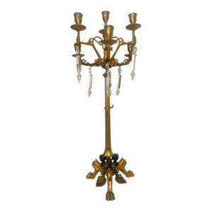 Huge Antique 1800's Patinated Dore Bronze Neoclassical Candelabra Candle Holder