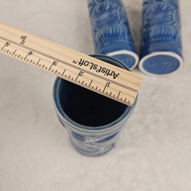 Blue 1970s Hollywood Regency Libbey Blue Ceramic Tiki Mugs - Set of 3 For Sale - Image 8 of 10