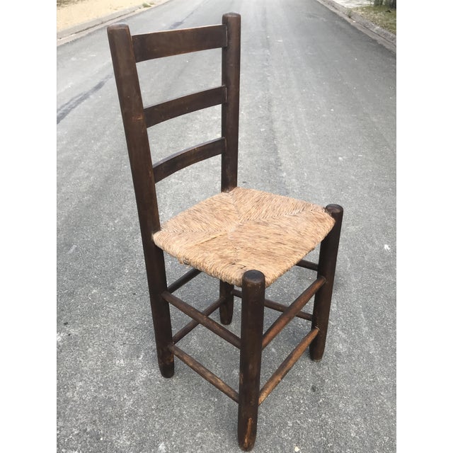 Wood Rustic Chairs with Straw Seats, 1950, Set of 4 For Sale - Image 7 of 14