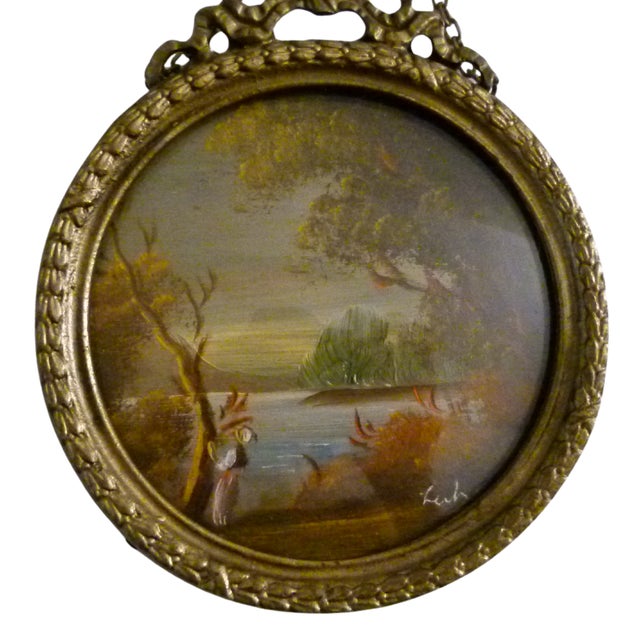 Vintage Italian Miniature Oil Landscape Painting in Ornate Victorian Brass Frame | Signed For Sale - Image 9 of 12