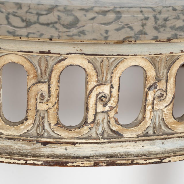 Wood Early 20th Century Swedish Painted Demilune Wall Console With Marble Top For Sale - Image 7 of 13