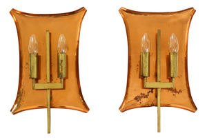 Large Mid-Century Church Wall Lamps in Copper and Brass, 1950s, Set of 2