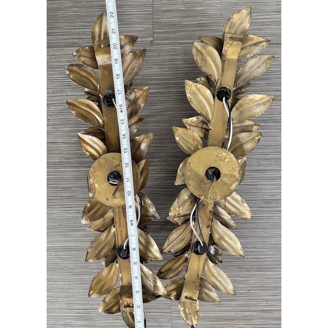1960's Hollywood Regency Gilt Gold Floral Wall Sconces by Hans Kogl a - Pair For Sale - Image 14 of 17