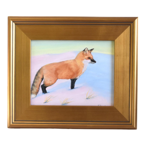 Nature Red Fox Landscape Oil Painting Including the Antiqued Gold Wood Frame