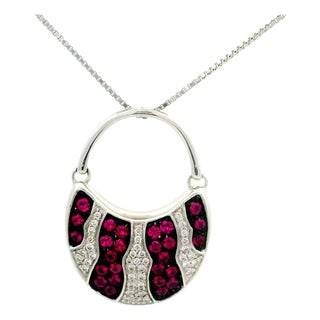 Mikimoto Ruby Diamond 18k White Gold Swing Bag Pendant Chain For Sale