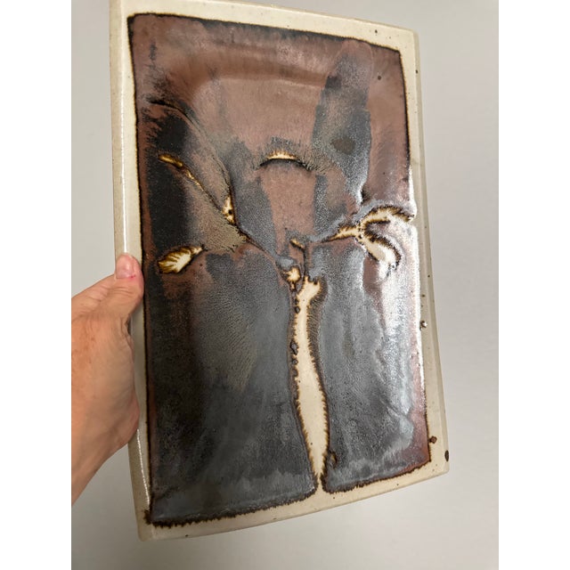 Mid Century Studio Art, Stoneware Pottery Rectangle XL Tray Signed by Eric Norstad (California) For Sale - Image 4 of 12