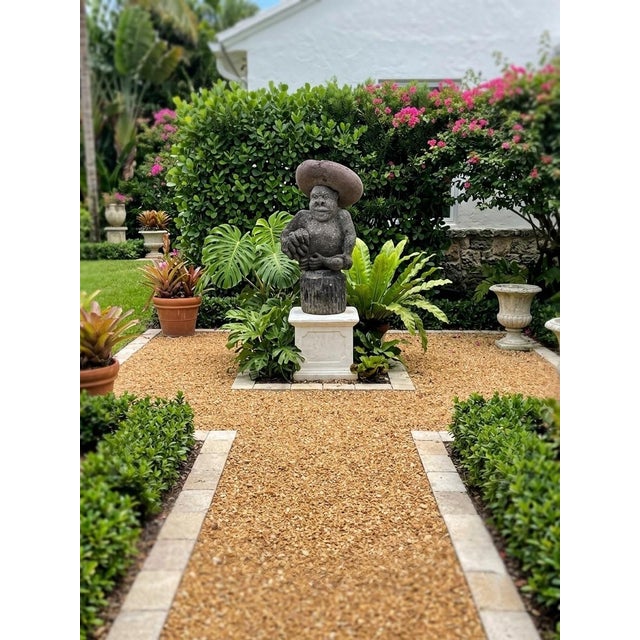 Vintage Hand-Carved Volcanic Stone Whimsical Monkey With Sombrero & Bananas Garden Statue For Sale - Image 12 of 12
