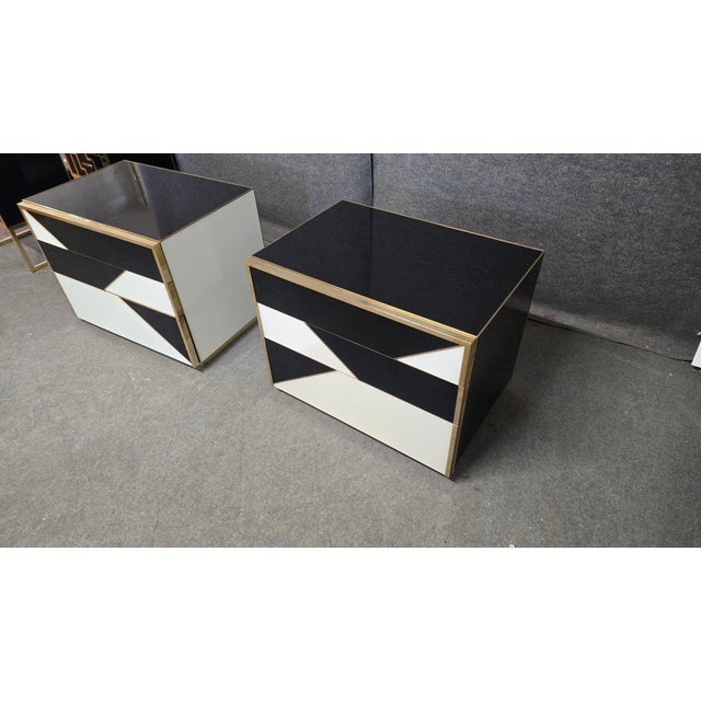 Geometric Nightstands in Birch Wood with Glass and Brass from Justfurnituress SRL, Set of 2 For Sale - Image 9 of 17