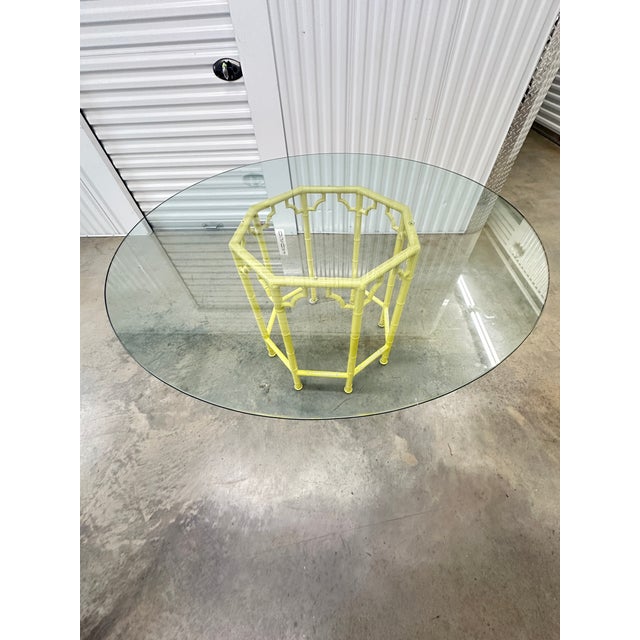 Ornamental & Decorative Materials Vintage Kessler Industries Hollywood Regency Yellow Faux Bamboo Dining Table For Sale - Image 7 of 11