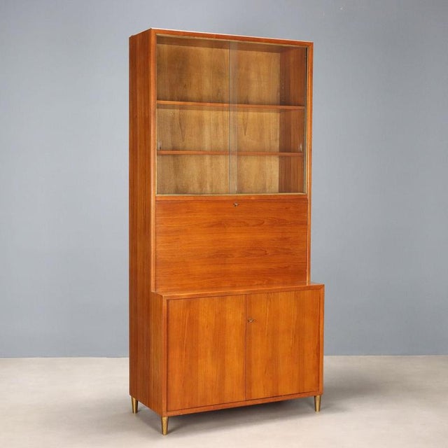 Vintage Larch Veneer, Brass and Glass Display Bookcase, 1960s For Sale - Image 11 of 11