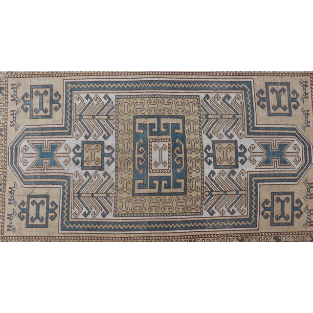 Taupe Vintage Turkish Medallion Oushak Rug in Blue, Mocha, and Taupe 3'5"x5'6" For Sale - Image 8 of 10