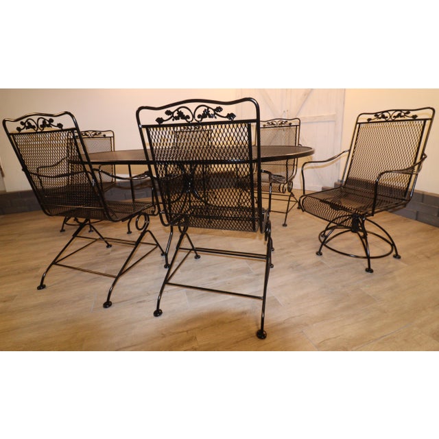 Metal Mid 20th Century Meadow Craft Acorn and Oak Leaf Wrought Iron Table & 6 Chairs, Attributed For Sale - Image 7 of 13