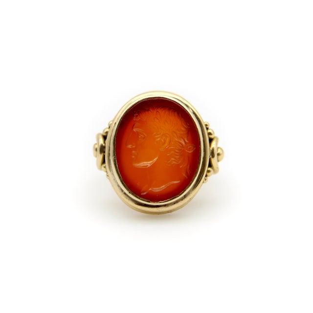 Victorian Late 19th Century Victorian 18k Gold Carnelian Intaglio of Julius Caesar Ring, Size 7 For Sale - Image 3 of 11