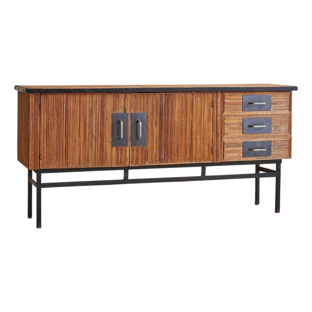 French Pencil Reed Sideboard with Iron Base, 1960s For Sale