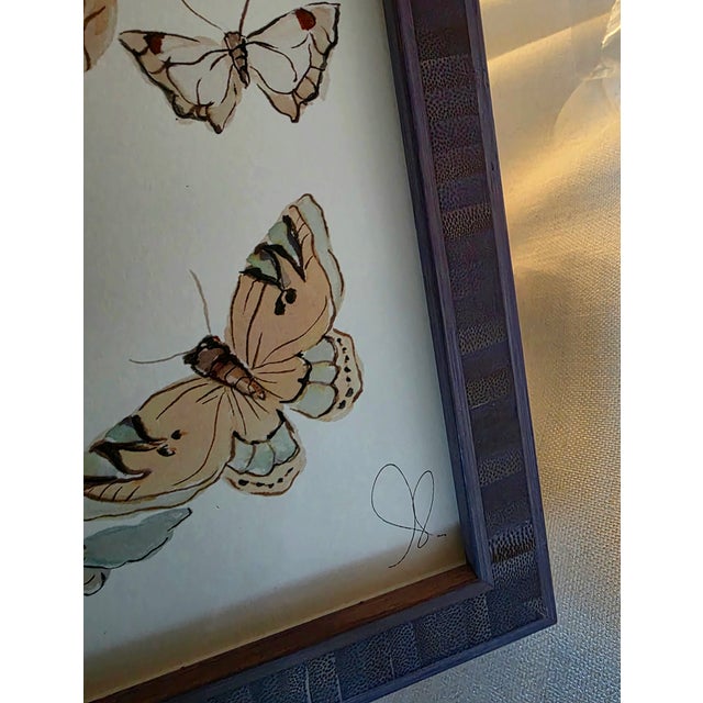 Limited edition print on archival paper - shells and butterflies Signed.by artist Custom framed with museum glass