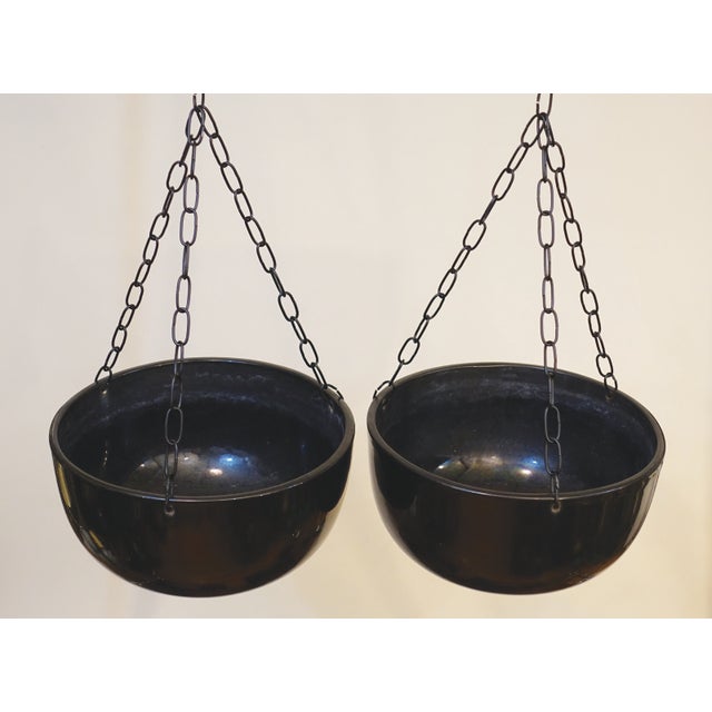 Mid-Century Modern 1960's Architectural Gainey Pottery Mid Century Modern Black Ceramic Hanging Swag Garden Planter Bowls - Set of 2 For Sale - Image 3 of 10