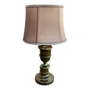 Hollywood Regency Brass Stiffel Style Table Lamp With Shade 1960s
