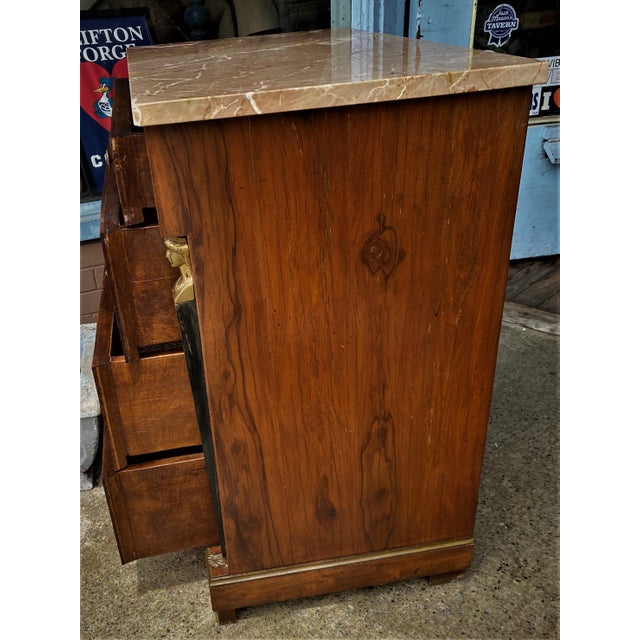 Mid 20th Century French Empire Style Commode Caryatid Bronze Figural Columns & Pink Marble For Sale - Image 10 of 14