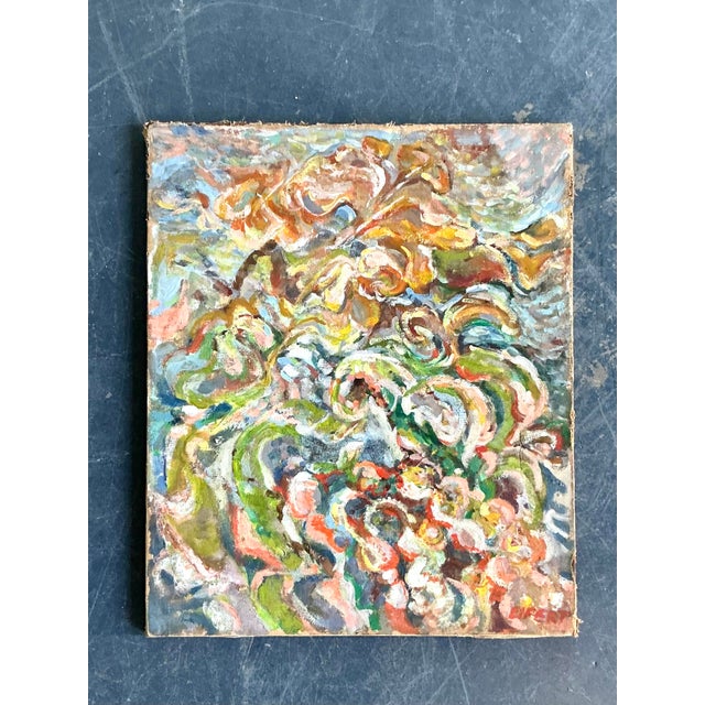 Mid-Century Modern Vintage Boho Abstract Oil Painting on Canvas For Sale - Image 3 of 9