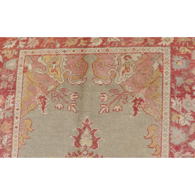 Turkish Oushak Vintage Rug With Floral Medallion Design in Red and Light Blue For Sale - Image 10 of 13