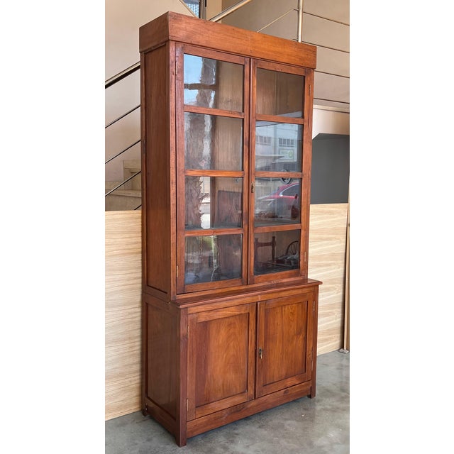 Spanish Large Pine Cupboard or Bookcase with Glass Vitrine, 19th Century For Sale - Image 17 of 18