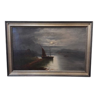 19th Century Oil on Canvas "Sailin' Under Moonlight" For Sale