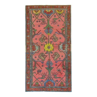 Traditional Coral Background 20th Century Antique Persian Rug For Sale